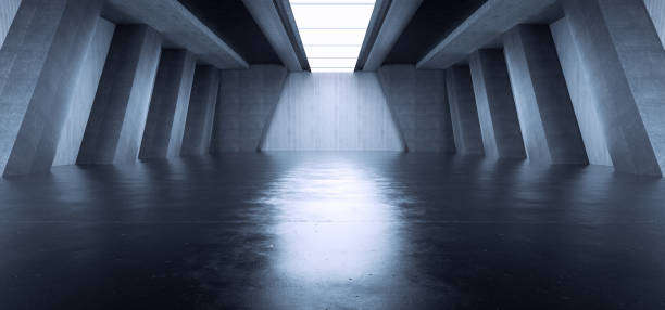 istock Advanced background High end scenario concrete wall 3D rendering booth Exhibition hall Dark technology 1361823479