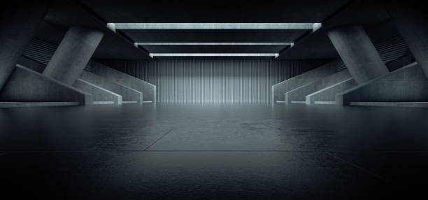 istock Advanced background High end scenario concrete wall 3D rendering booth Exhibition hall Dark technology 1361823996