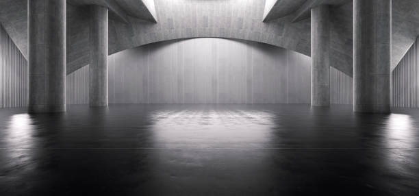 istock Advanced background High end scenario concrete wall 3D rendering booth Exhibition hall Dark technology 1361824019