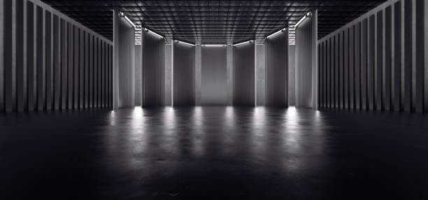 istock Advanced background High end scenario concrete wall 3D rendering booth Exhibition hall Dark technology 1361824033