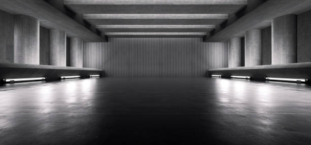 istock Advanced background High end scenario concrete wall 3D rendering booth Exhibition hall Dark technology 1361824043