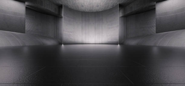 istock Advanced background High end scenario concrete wall 3D rendering booth Exhibition hall Dark technology 1361824047