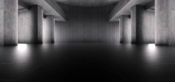 istock Advanced background High end scenario concrete wall 3D rendering booth Exhibition hall Dark technology 1361824050