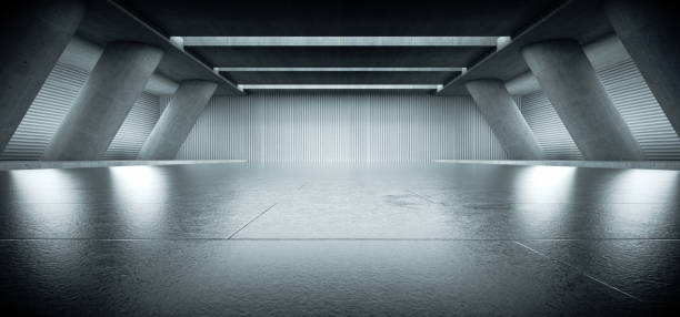 Advanced background High end scenario concrete wall 3D rendering booth Exhibition hall Dark technology