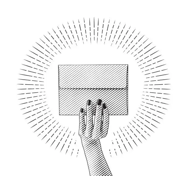 Vector illustration of Women's hand holding mail