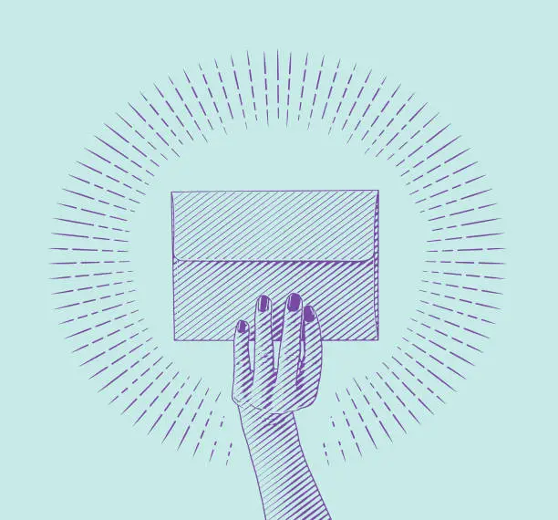 Vector illustration of Women's hand holding mail