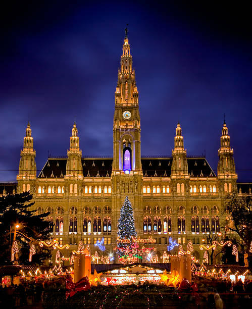 Vienna's City Hall Vienna's City Hall in Christmas time vienna town hall stock pictures, royalty-free photos & images