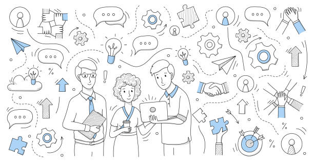 Teamwork background with people work together vector art illustration