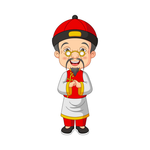 istock Chinese grandpa cartoon on white background 1361835496