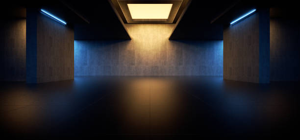istock Advanced background High end scenario concrete wall 3D rendering booth Exhibition hall Dark technology 1361837620
