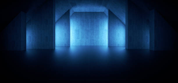 istock Advanced background High end scenario concrete wall 3D rendering booth Exhibition hall Dark technology 1361837622