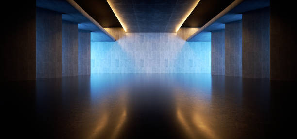 istock Advanced background High end scenario concrete wall 3D rendering booth Exhibition hall Dark technology 1361837758