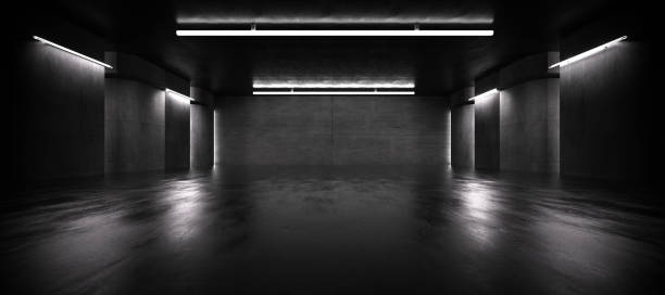 istock Advanced background High end scenario concrete wall 3D rendering booth Exhibition hall Dark technology 1361838765