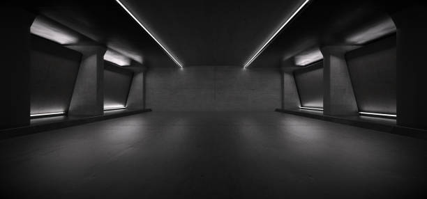 istock Advanced background High end scenario concrete wall 3D rendering booth Exhibition hall Dark technology 1361838848