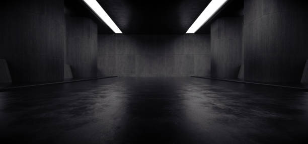 istock Advanced background High end scenario concrete wall 3D rendering booth Exhibition hall Dark technology 1361838850
