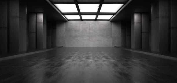 istock Advanced background High end scenario concrete wall 3D rendering booth Exhibition hall Dark technology 1361841689