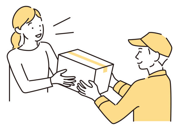 배달원으로부터 소포를 받는 여성의 일러스트 - postal worker delivering mail post office stock illustrations