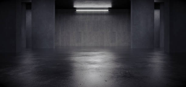 istock Advanced background High end scenario concrete wall 3D rendering booth Exhibition hall Dark technology 1361841771