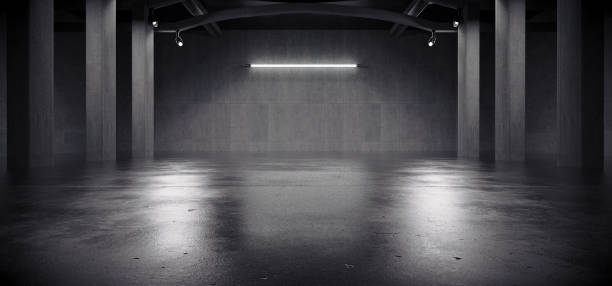 istock Advanced background High end scenario concrete wall 3D rendering booth Exhibition hall Dark technology 1361841777