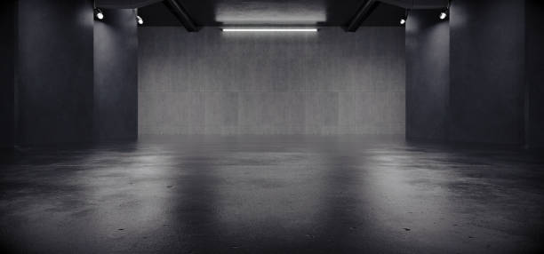 istock Advanced background High end scenario concrete wall 3D rendering booth Exhibition hall Dark technology 1361841919