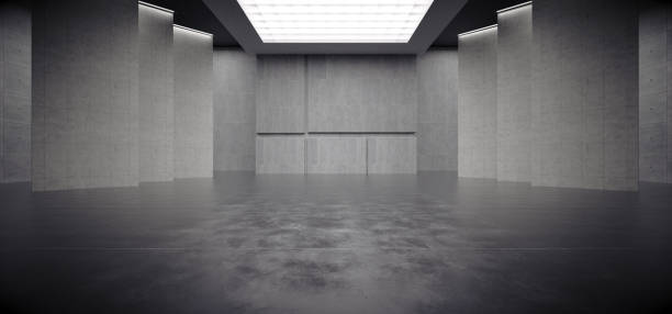 istock Advanced background High end scenario concrete wall 3D rendering booth Exhibition hall Dark technology 1361842531