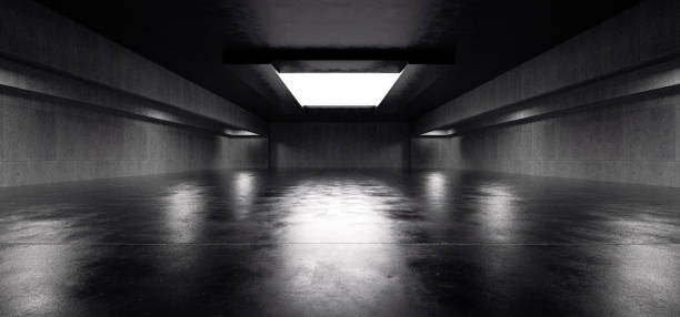 istock Advanced background High end scenario concrete wall 3D rendering booth Exhibition hall Dark technology 1361842665