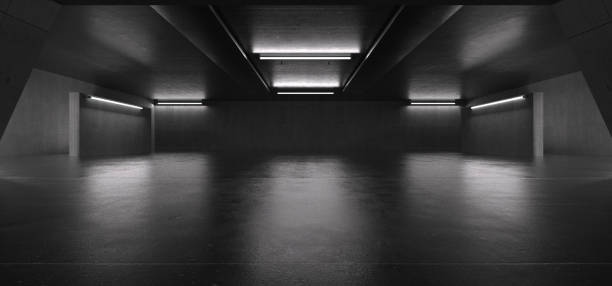 istock Advanced background High end scenario concrete wall 3D rendering booth Exhibition hall Dark technology 1361842667