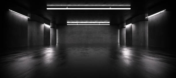 istock Advanced background High end scenario concrete wall 3D rendering booth Exhibition hall Dark technology 1361842719