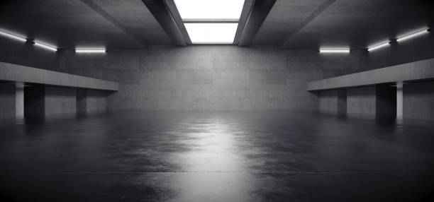 istock Advanced background High end scenario concrete wall 3D rendering booth Exhibition hall Dark technology 1361842720
