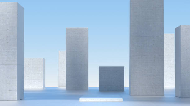 istock Advanced background High end scenario concrete wall 3D rendering booth Exhibition hall  technology 1361850162