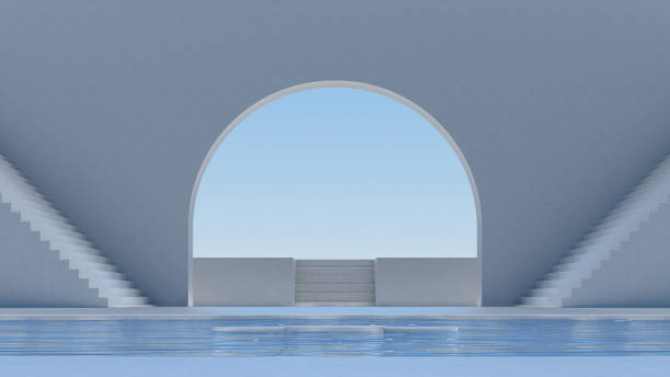 istock Advanced background High end scenario concrete wall 3D rendering booth Exhibition hall  technology 1361850224