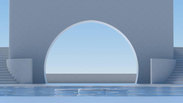 istock Advanced background High end scenario concrete wall 3D rendering booth Exhibition hall  technology 1361850244