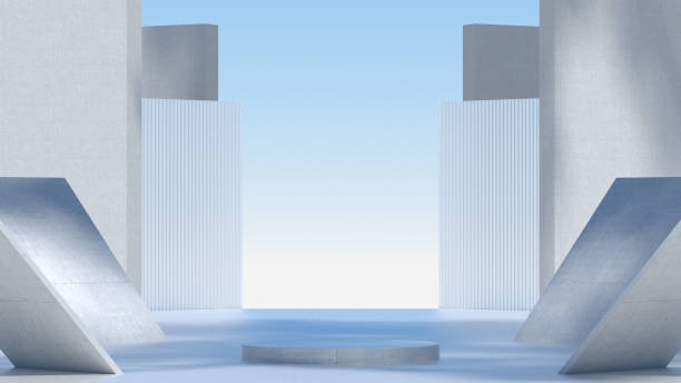 istock Advanced background High end scenario concrete wall 3D rendering booth Exhibition hall  technology 1361850290