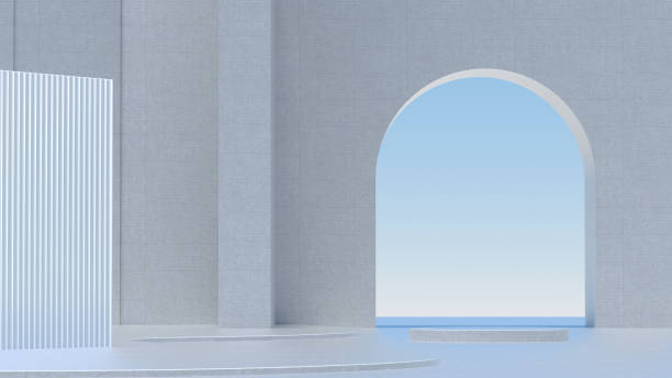 istock Advanced background High end scenario concrete wall 3D rendering booth Exhibition hall  technology 1361854042