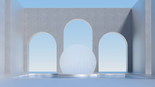 istock Advanced background High end scenario concrete wall 3D rendering booth Exhibition hall  technology 1361854043
