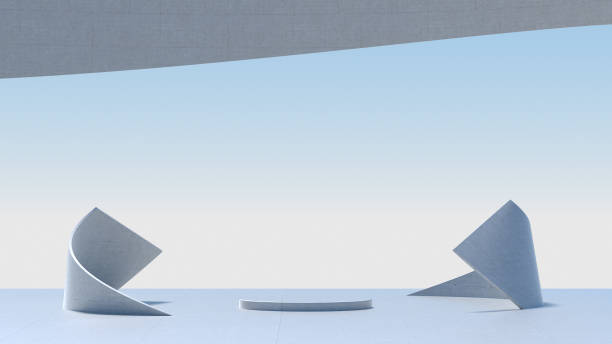 istock Advanced background High end scenario concrete wall 3D rendering booth Exhibition hall  technology 1361854051