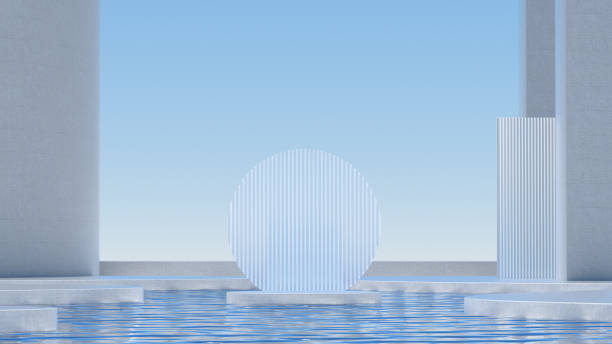 istock Advanced background High end scenario concrete wall 3D rendering booth Exhibition hall  technology 1361854071