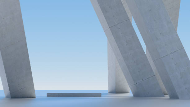 istock Advanced background High end scenario concrete wall 3D rendering booth Exhibition hall  technology 1361854072