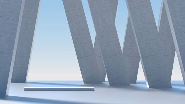 istock Advanced background High end scenario concrete wall 3D rendering booth Exhibition hall  technology 1361854073