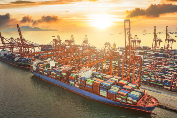 istock Aerial view of modernized container terminal. 1361861262