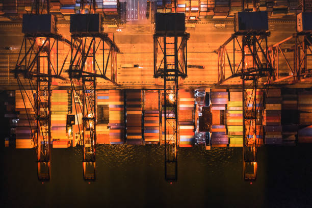 istock Aerial view of modernized container terminal. 1361861275