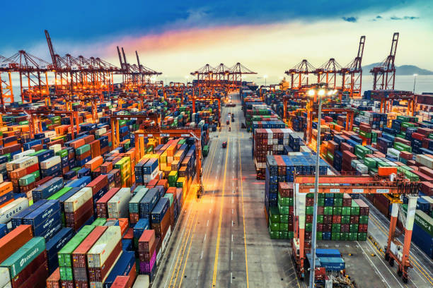 istock Aerial view of modernized container terminal. 1361862668