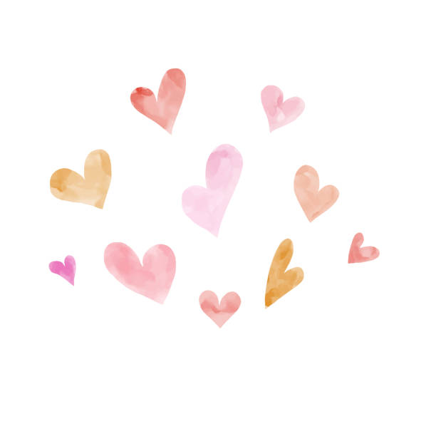 ilustrações, clipart, desenhos animados e ícones de vários materiais de ilustração vetorial em forma de coração no estilo aquarela. - paintings valentines day love square