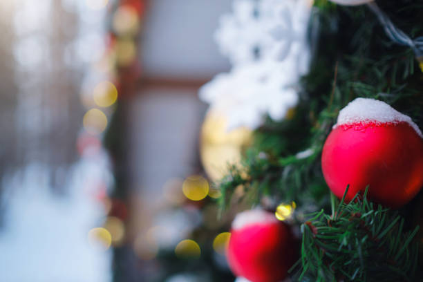 istock Beautiful decorated Christmas tree in a winter landscape with snow 1361863117