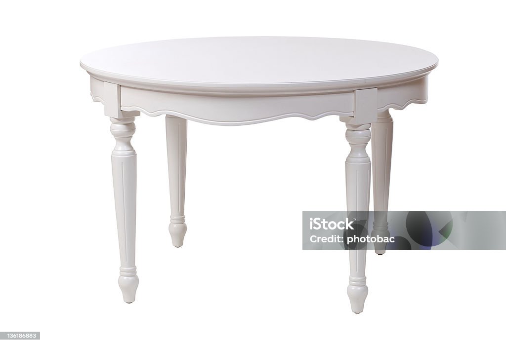 An elegant white table with intricate details Elegant white table, with clipping path Circle Stock Photo