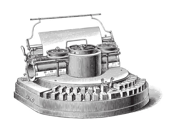 ilustrações, clipart, desenhos animados e ícones de máquina de escrever antiga - ilustração gravada vintage - typewriter typebar alphabet retro revival