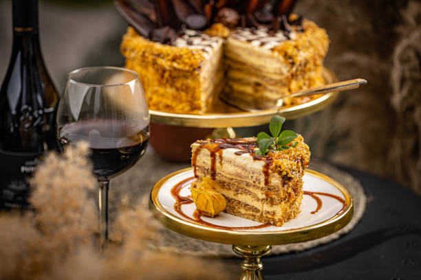 istock Slice of layered walnut cake 1361871322