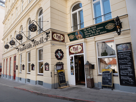 Vienna, Austria - September 25 2021: Gaststaette Pfudl, a Famous Traditional Restaurant.