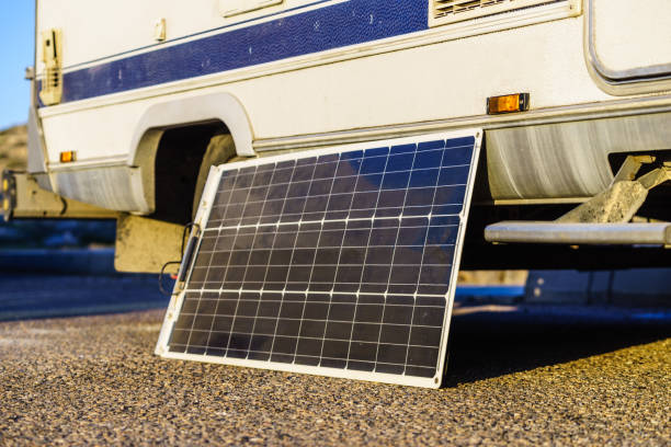 istock Solar photovoltaic panel at caravan 1361872755