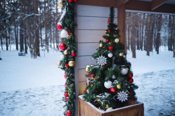 istock Beautiful decorated Christmas tree in a winter landscape with snow 1361872930